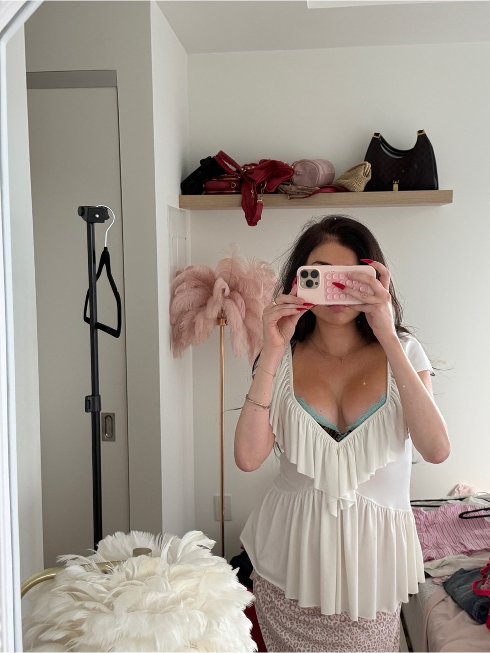 Zara Ivory Ruffle Deep V-Neck Top - Picture 3 of 7